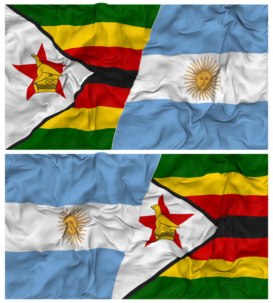 Argentina and Zimbabwe Half Combined Flag with Cloth Bump Texture, Bilateral Relations, Peace and Conflict, 3D Rendering png