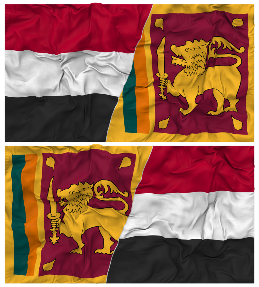 Sri Lanka and Yemen Half Combined Flag with Cloth Bump Texture, Bilateral Relations, Peace and Conflict, 3D Rendering png