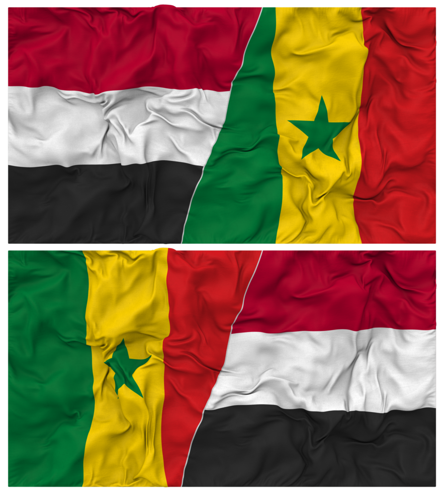 Senegal and Yemen Half Combined Flag with Cloth Bump Texture, Bilateral Relations, Peace and Conflict, 3D Rendering png