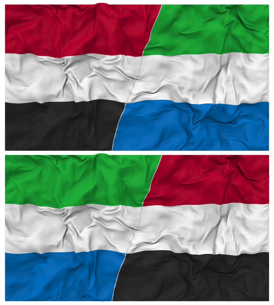 Sierra Leone and Yemen Half Combined Flag with Cloth Bump Texture, Bilateral Relations, Peace and Conflict, 3D Rendering png