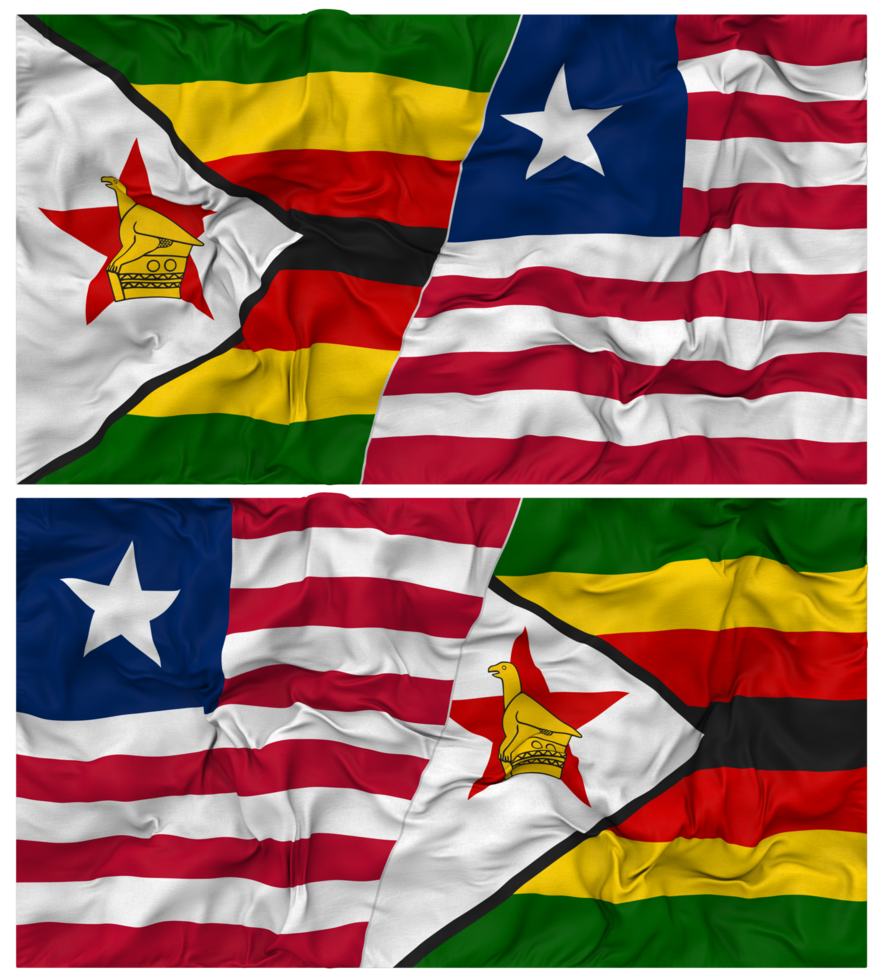 Liberia and Zimbabwe Half Combined Flag with Cloth Bump Texture, Bilateral Relations, Peace and Conflict, 3D Rendering png