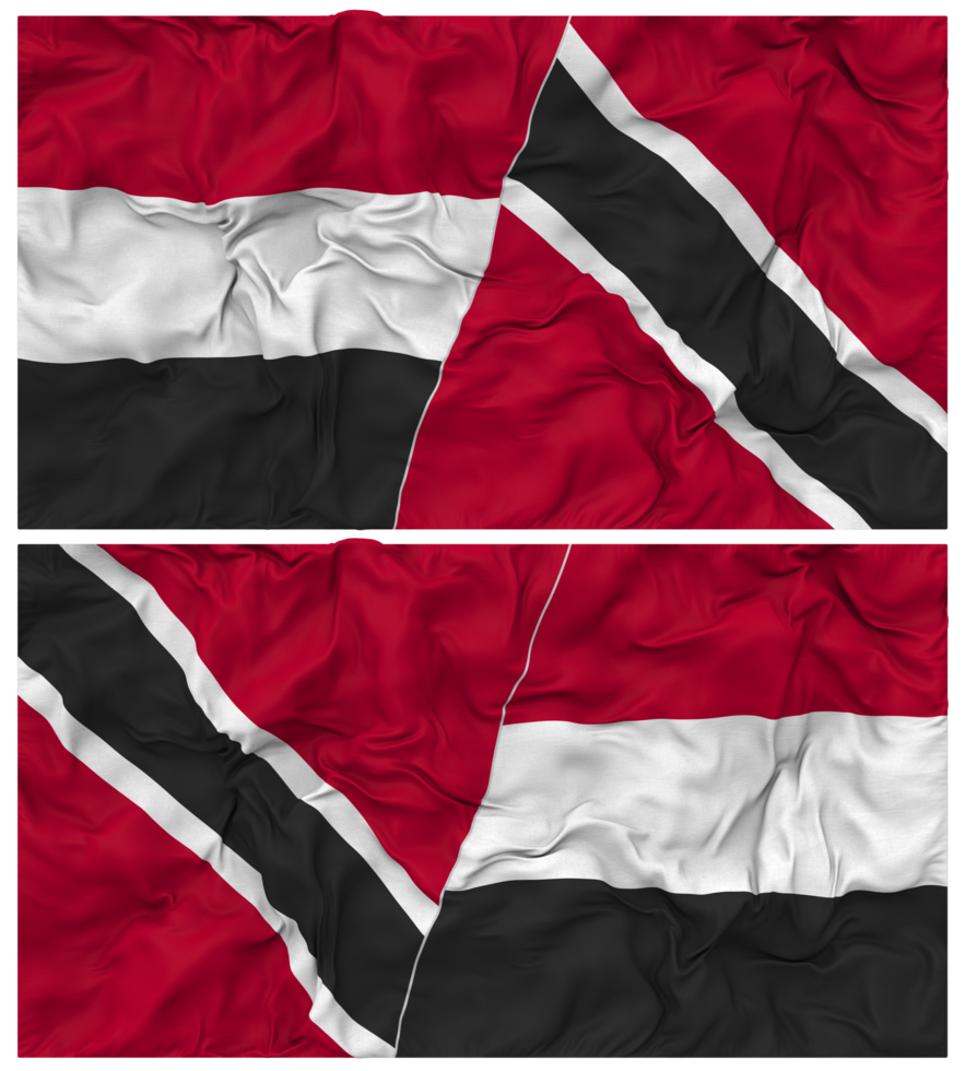 Trinidad and Tobago and Yemen Half Combined Flag with Cloth Bump Texture, Bilateral Relations, Peace and Conflict, 3D Rendering png