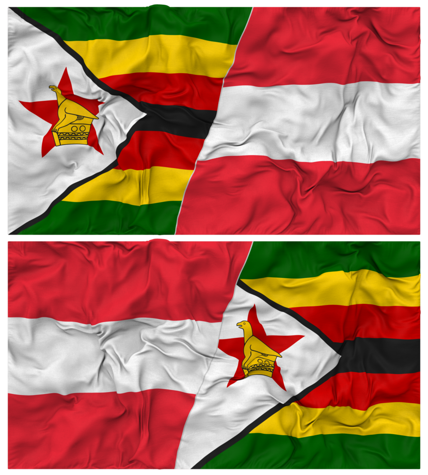 Austria and Zimbabwe Half Combined Flag with Cloth Bump Texture, Bilateral Relations, Peace and Conflict, 3D Rendering png