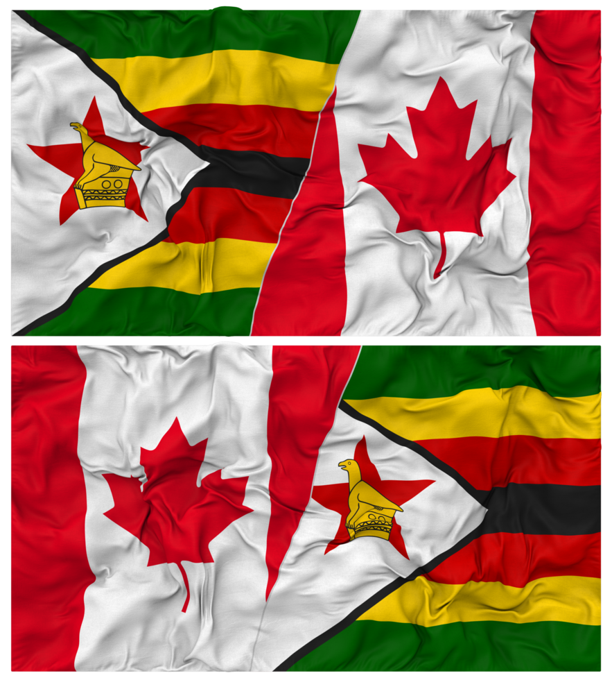 Canada and Zimbabwe Half Combined Flag with Cloth Bump Texture, Bilateral Relations, Peace and Conflict, 3D Rendering png