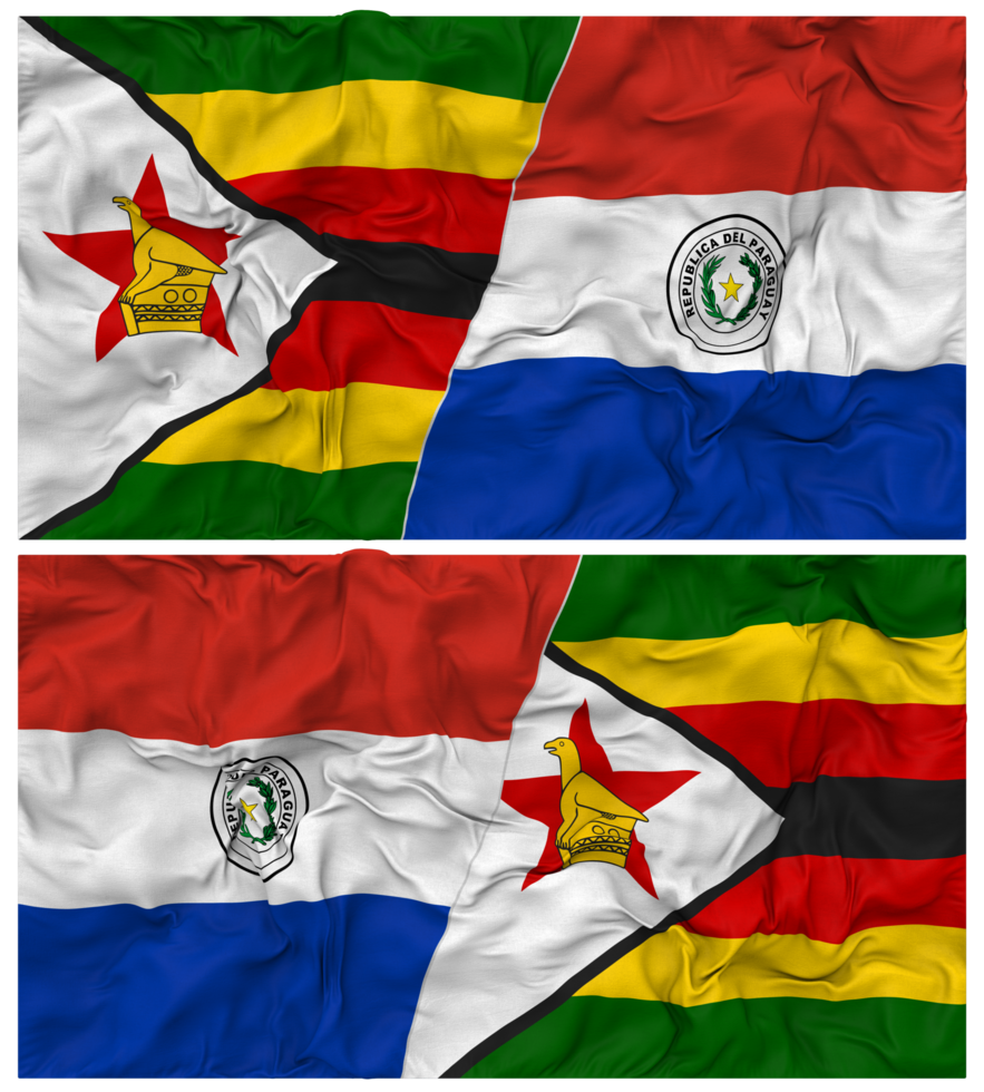 Paraguay and Zimbabwe Half Combined Flag with Cloth Bump Texture, Bilateral Relations, Peace and Conflict, 3D Rendering png