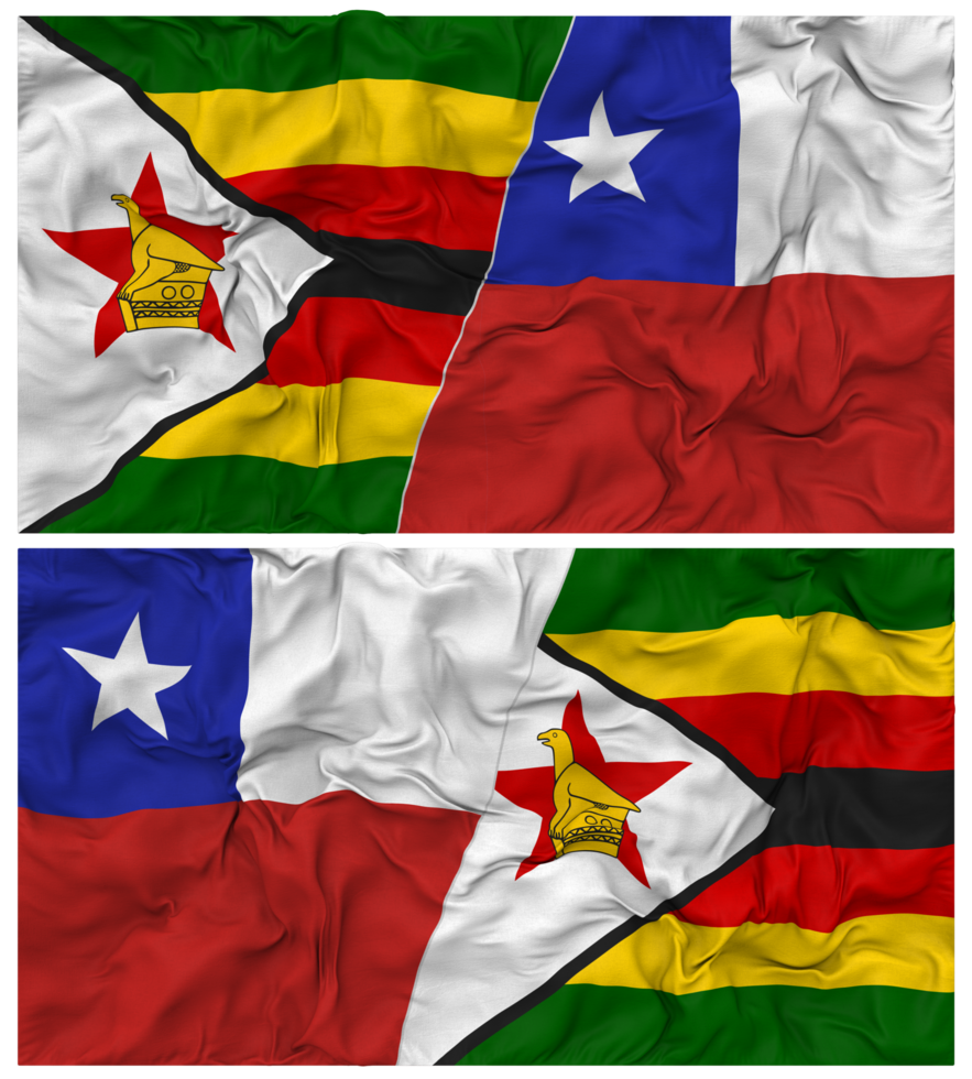 Chile and Zimbabwe Half Combined Flag with Cloth Bump Texture, Bilateral Relations, Peace and Conflict, 3D Rendering png