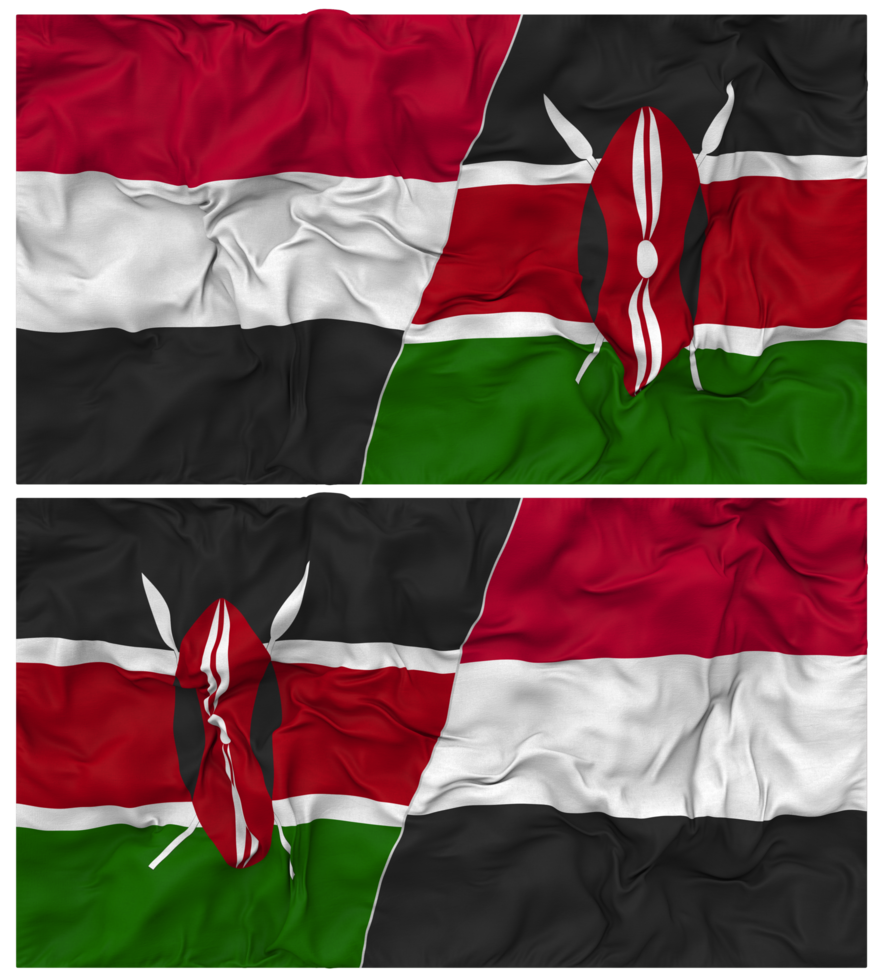 Kenya and Yemen Half Combined Flag with Cloth Bump Texture, Bilateral Relations, Peace and Conflict, 3D Rendering png