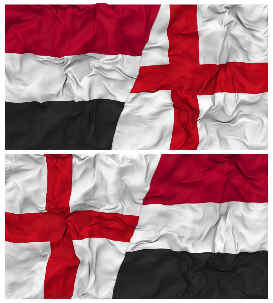 England and Yemen Half Combined Flag with Cloth Bump Texture, Bilateral Relations, Peace and Conflict, 3D Rendering png