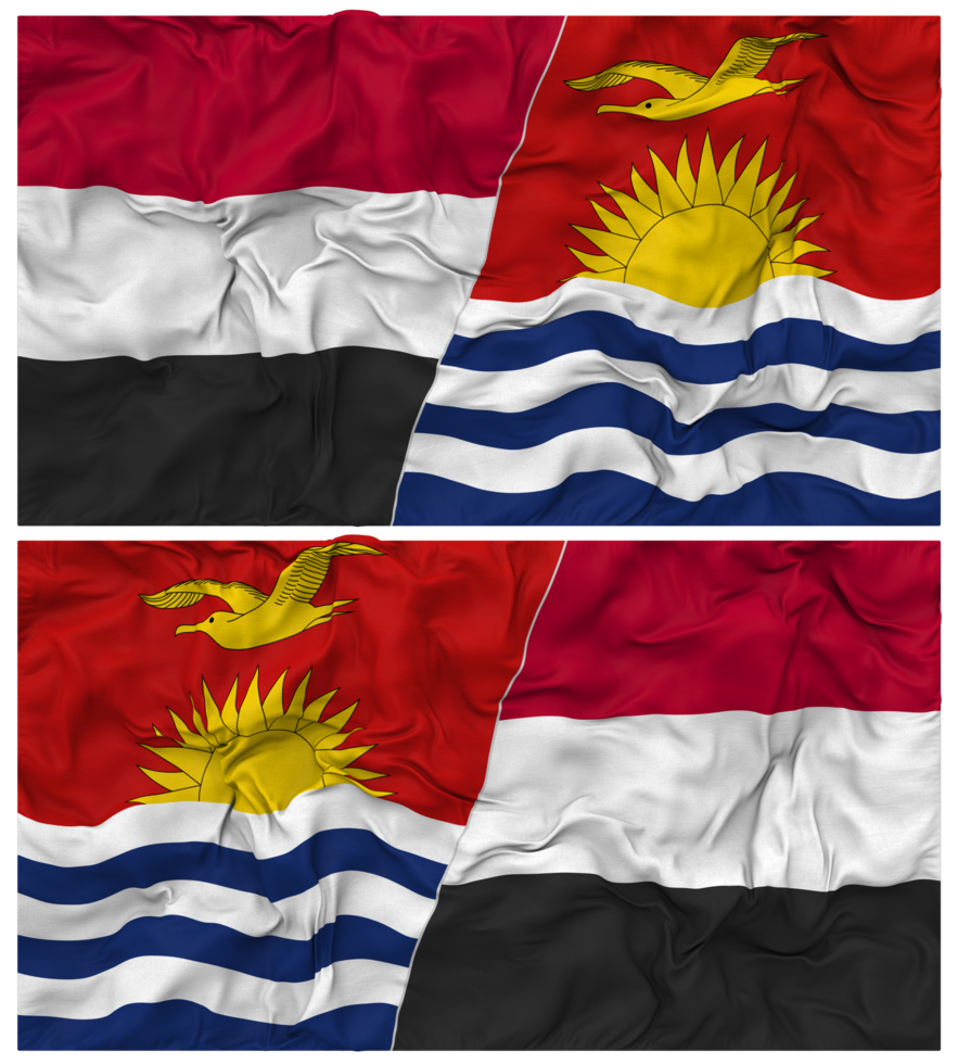 Kiribati and Yemen Half Combined Flag with Cloth Bump Texture, Bilateral Relations, Peace and Conflict, 3D Rendering png