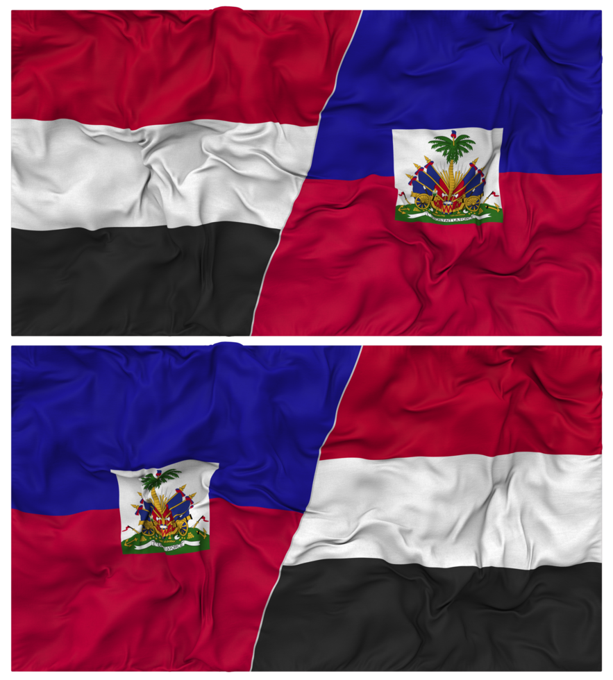 Haiti and Yemen Half Combined Flag with Cloth Bump Texture, Bilateral Relations, Peace and Conflict, 3D Rendering png