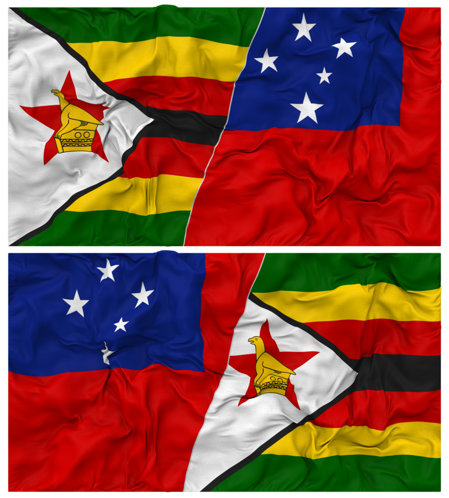 Samoa and Zimbabwe Half Combined Flag with Cloth Bump Texture, Bilateral Relations, Peace and Conflict, 3D Rendering png