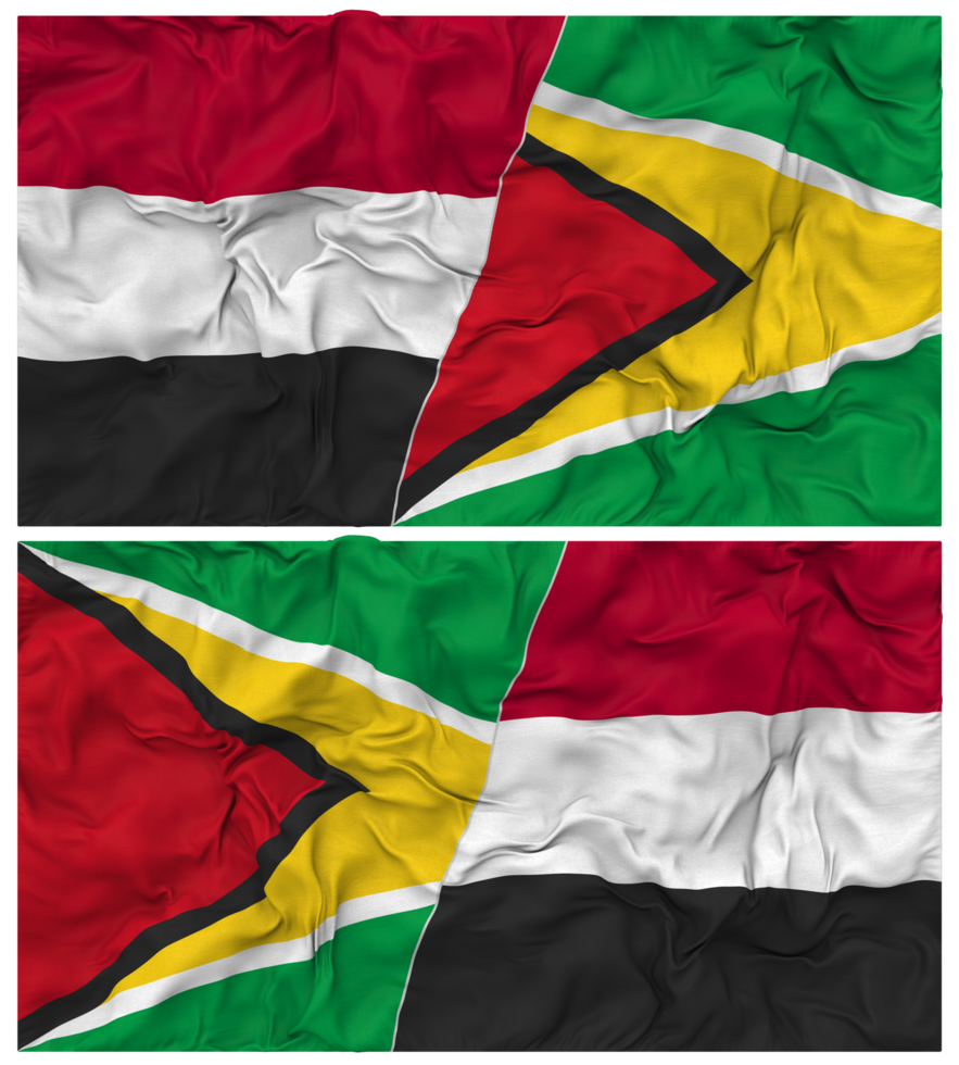 Guyana and Yemen Half Combined Flag with Cloth Bump Texture, Bilateral Relations, Peace and Conflict, 3D Rendering png