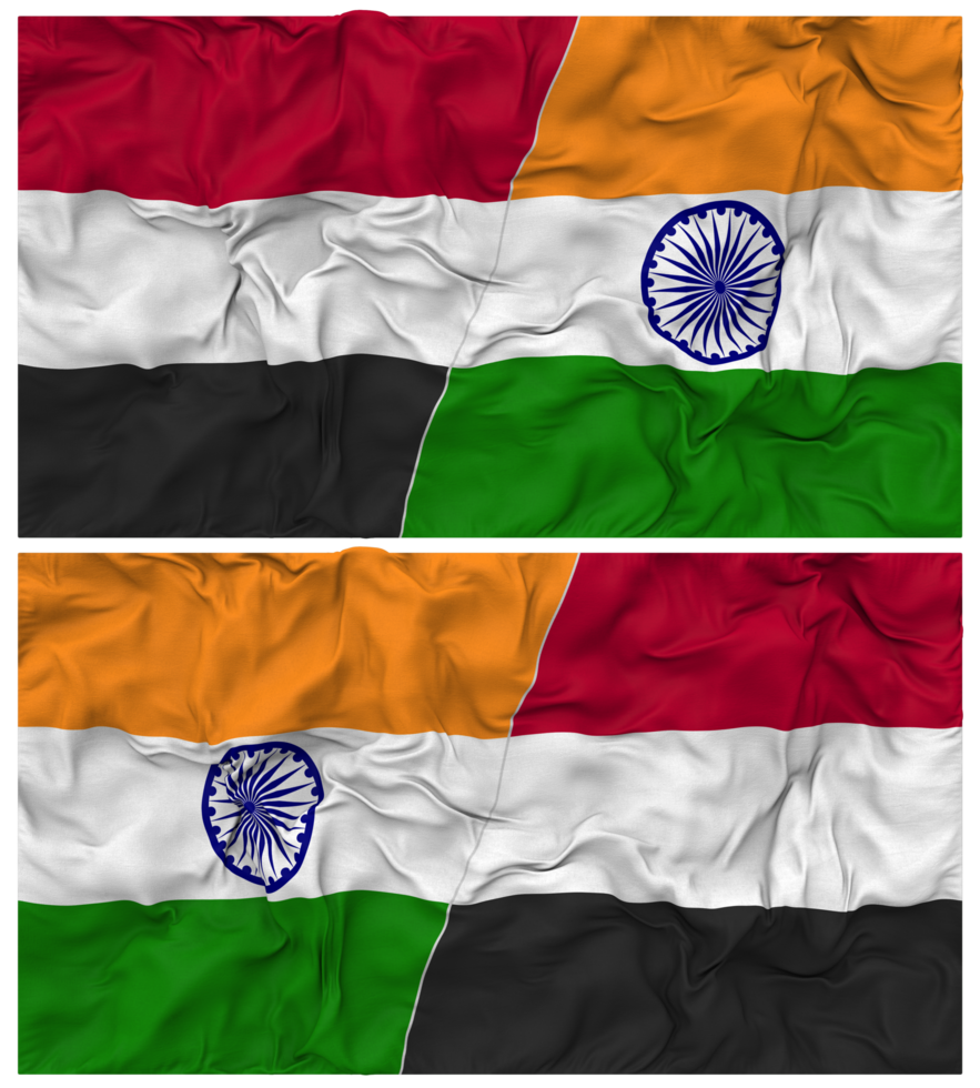India and Yemen Half Combined Flag with Cloth Bump Texture, Bilateral Relations, Peace and Conflict, 3D Rendering png