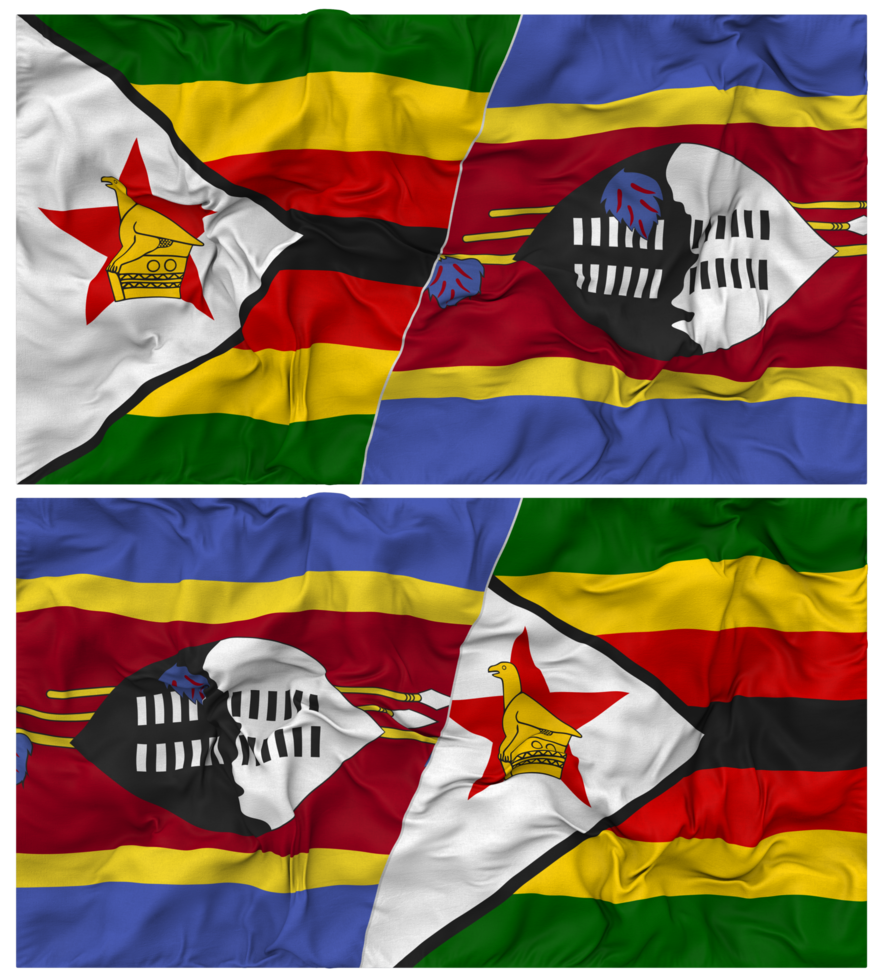 Eswatini and Zimbabwe Half Combined Flag with Cloth Bump Texture, Bilateral Relations, Peace and Conflict, 3D Rendering png