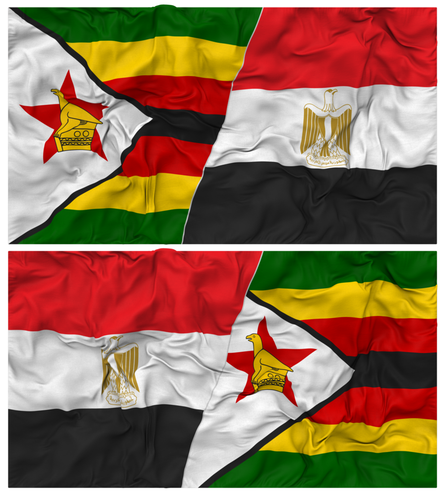 Egypt and Zimbabwe Half Combined Flag with Cloth Bump Texture, Bilateral Relations, Peace and Conflict, 3D Rendering png