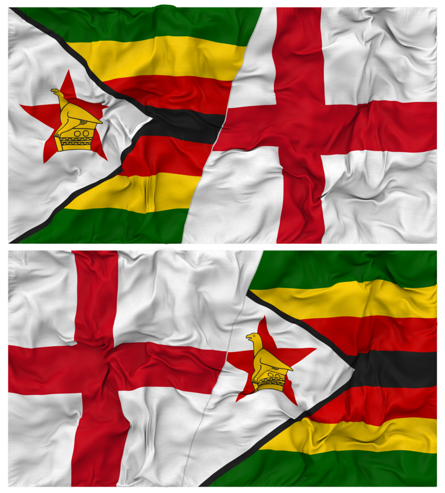 England and Zimbabwe Half Combined Flag with Cloth Bump Texture, Bilateral Relations, Peace and Conflict, 3D Rendering png