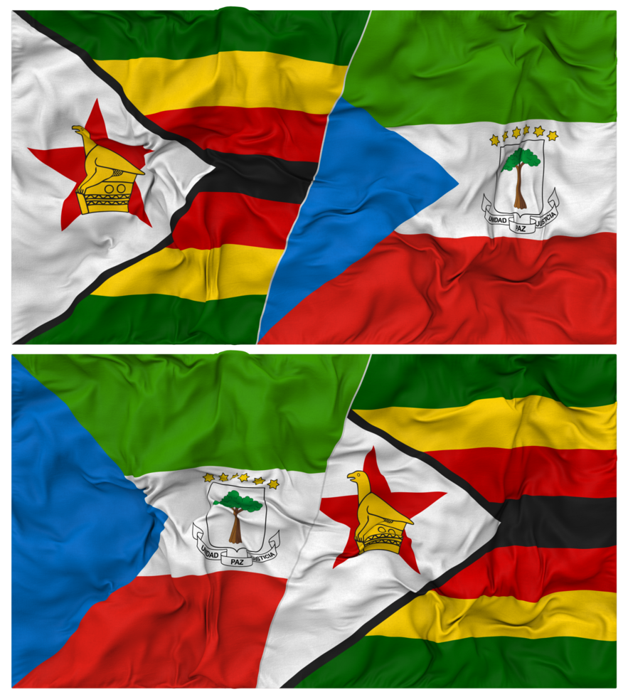 Equatorial Guinea and Zimbabwe Half Combined Flag with Cloth Bump Texture, Bilateral Relations, Peace and Conflict, 3D Rendering png