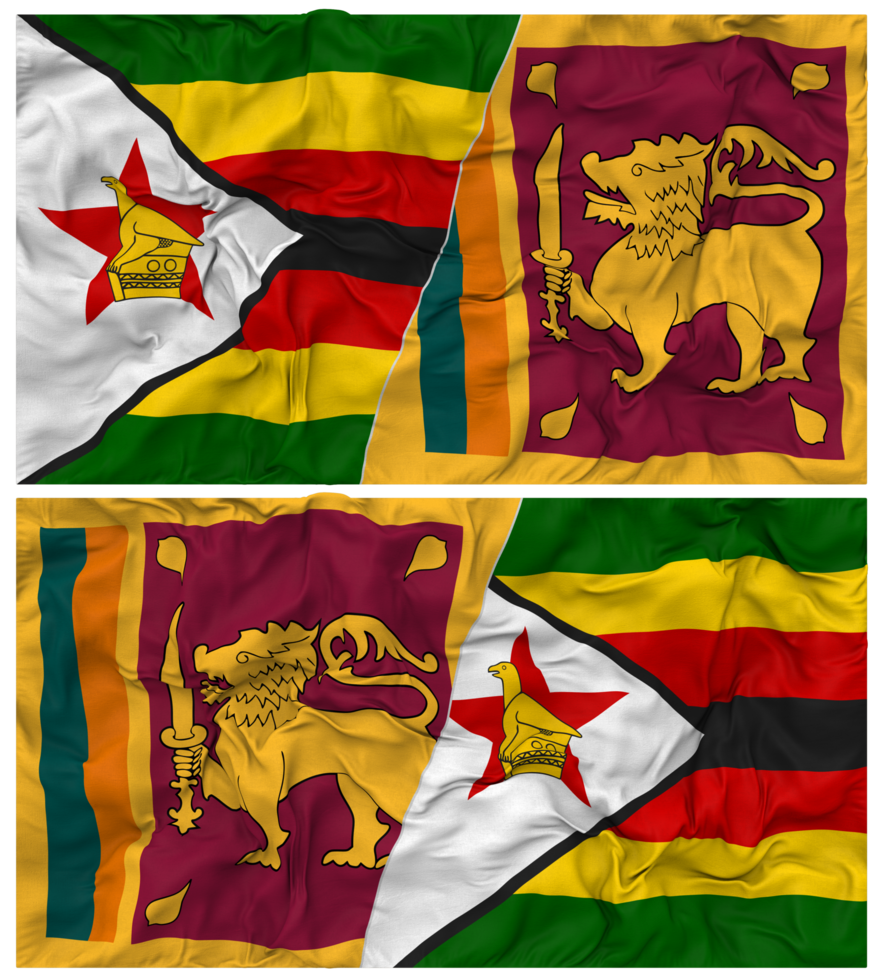 Sri Lanka and Zimbabwe Half Combined Flag with Cloth Bump Texture, Bilateral Relations, Peace and Conflict, 3D Rendering png