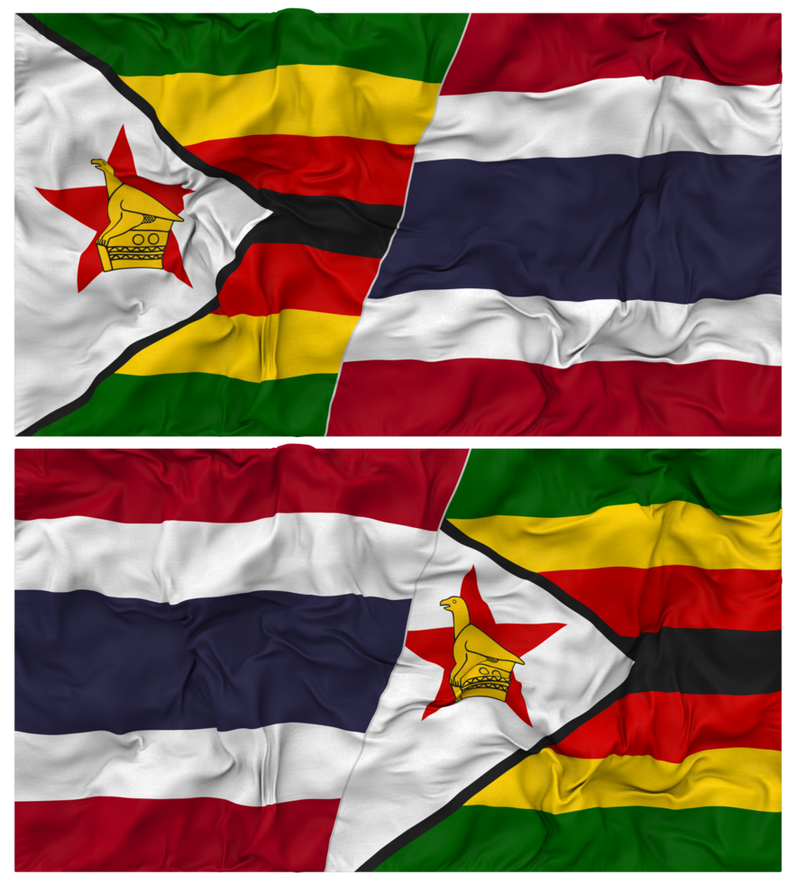 Thailand and Zimbabwe Half Combined Flag with Cloth Bump Texture, Bilateral Relations, Peace and Conflict, 3D Rendering png