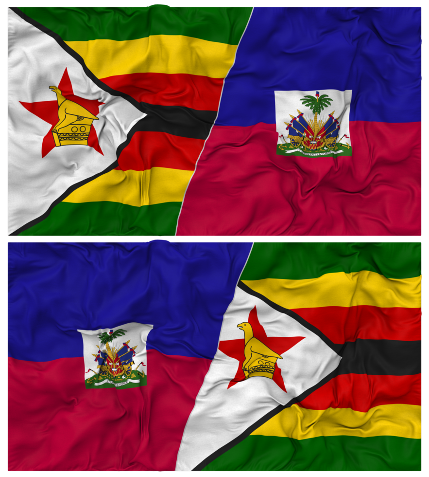 Haiti and Zimbabwe Half Combined Flag with Cloth Bump Texture, Bilateral Relations, Peace and Conflict, 3D Rendering png