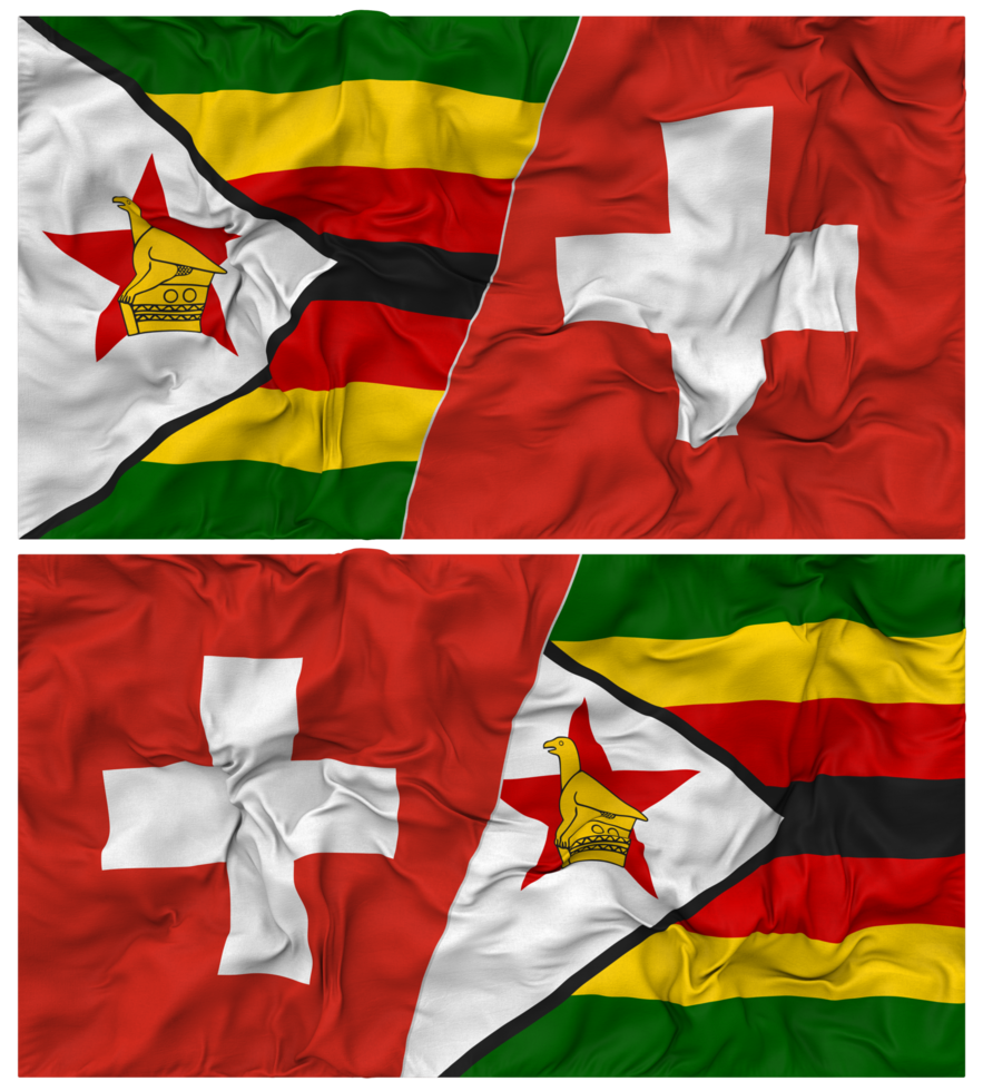 Switzerland and Zimbabwe Half Combined Flag with Cloth Bump Texture, Bilateral Relations, Peace and Conflict, 3D Rendering png