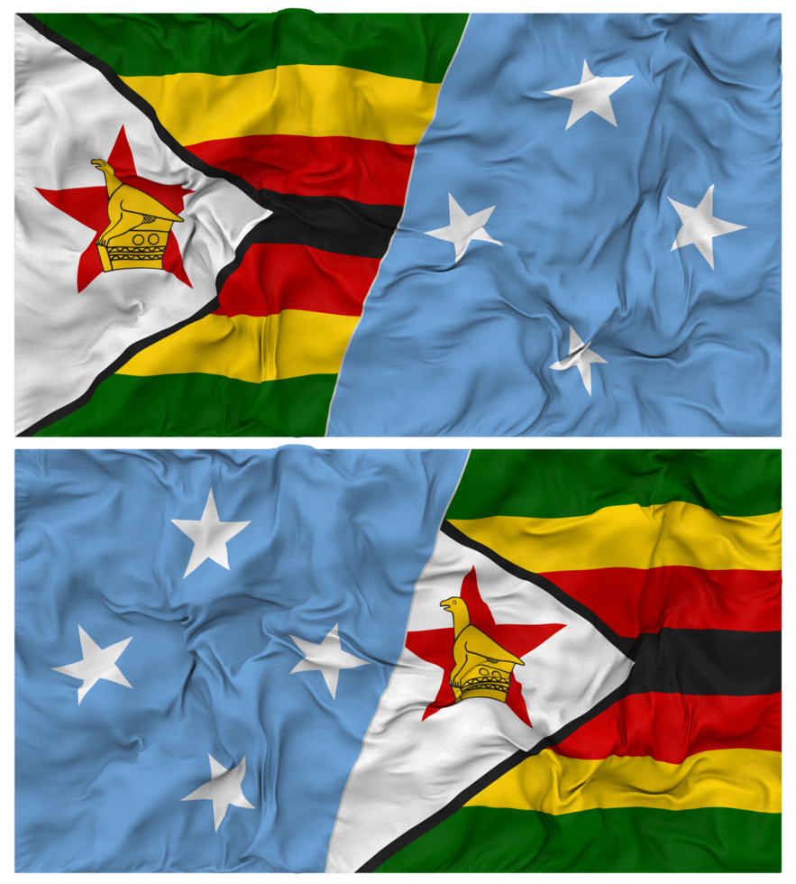 Federated States of Micronesia and Zimbabwe Half Combined Flag with Cloth Bump Texture, Bilateral Relations, Peace and Conflict, 3D Rendering png