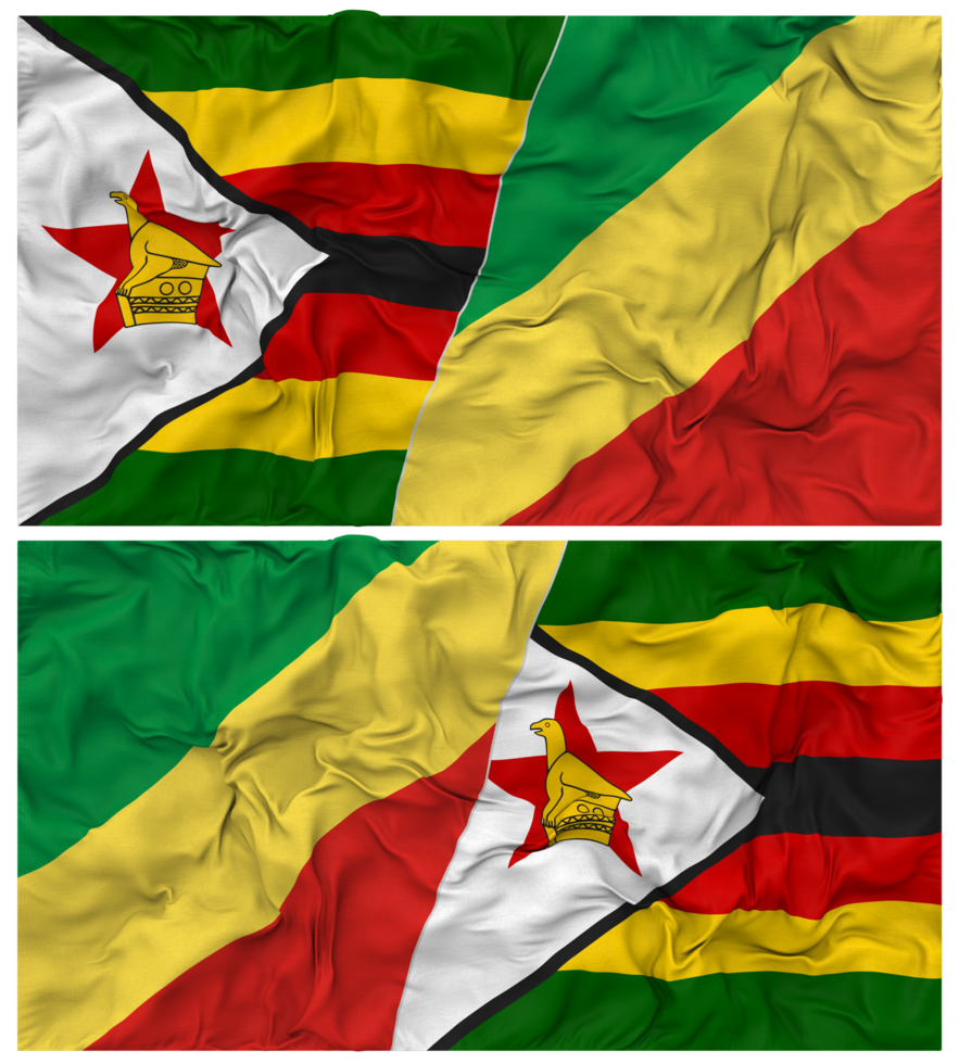 Congo and Zimbabwe Half Combined Flag with Cloth Bump Texture, Bilateral Relations, Peace and Conflict, 3D Rendering png