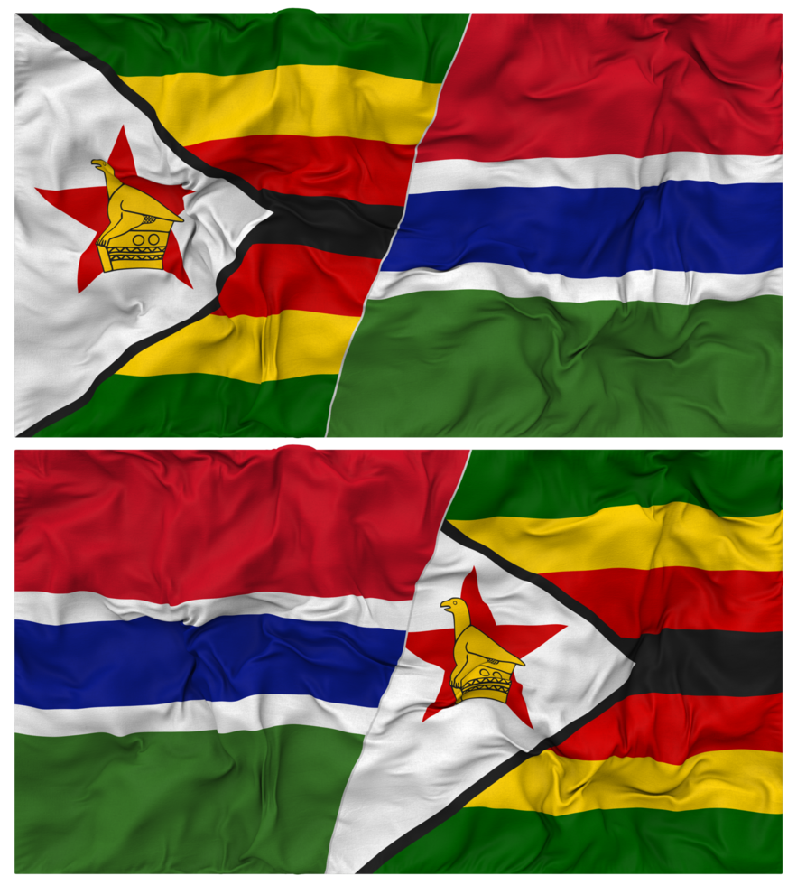 The Gambia and Zimbabwe Half Combined Flag with Cloth Bump Texture, Bilateral Relations, Peace and Conflict, 3D Rendering png