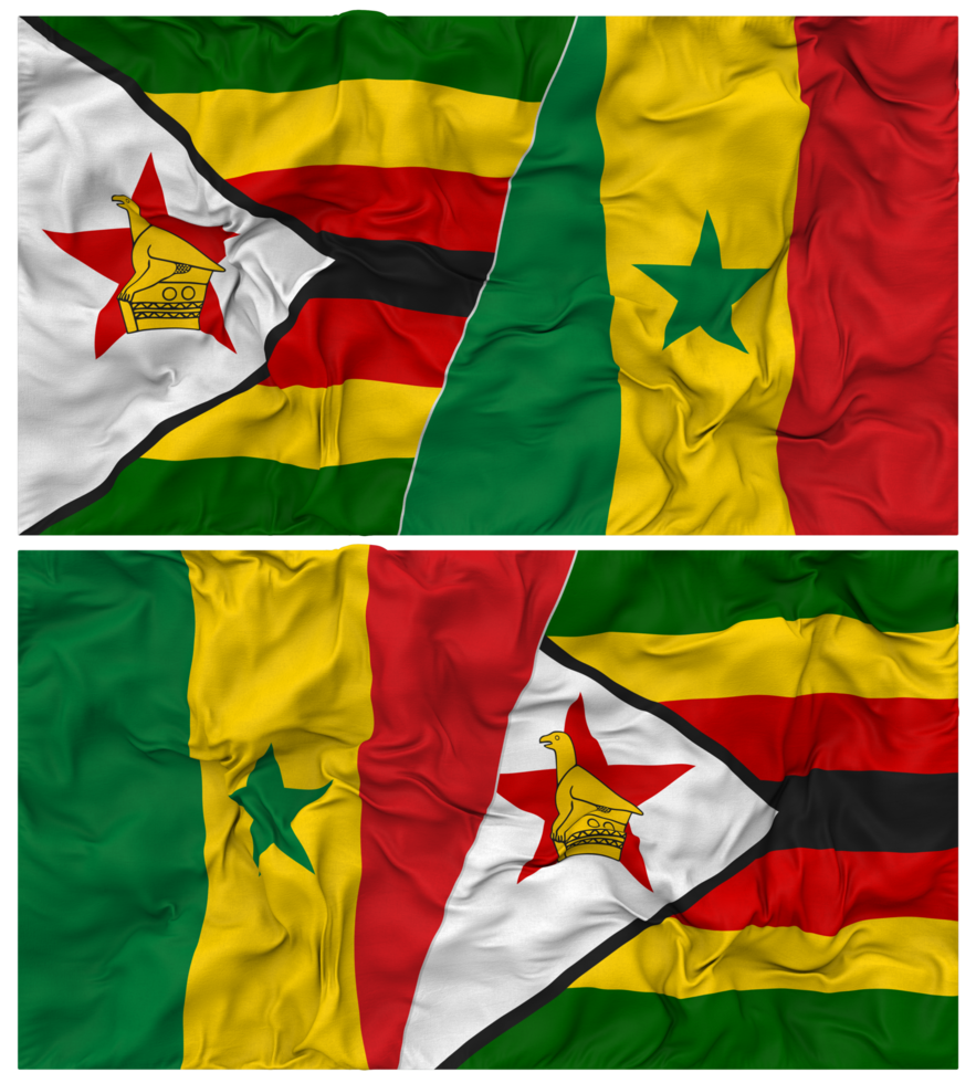 Senegal and Zimbabwe Half Combined Flag with Cloth Bump Texture, Bilateral Relations, Peace and Conflict, 3D Rendering png