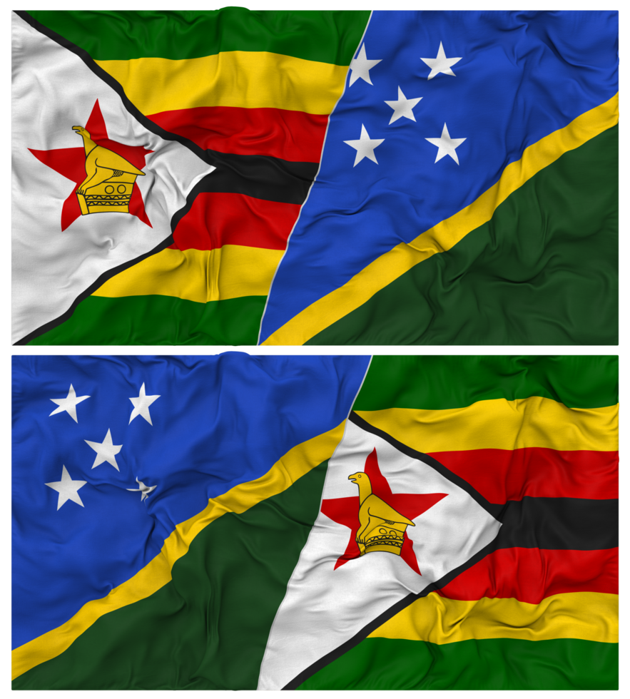 Solomon Islands and Zimbabwe Half Combined Flag with Cloth Bump Texture, Bilateral Relations, Peace and Conflict, 3D Rendering png