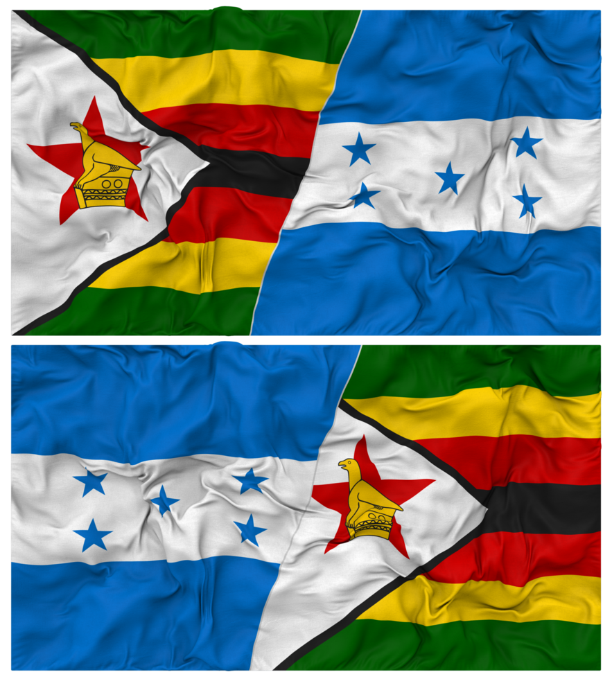 Honduras and Zimbabwe Half Combined Flag with Cloth Bump Texture, Bilateral Relations, Peace and Conflict, 3D Rendering png