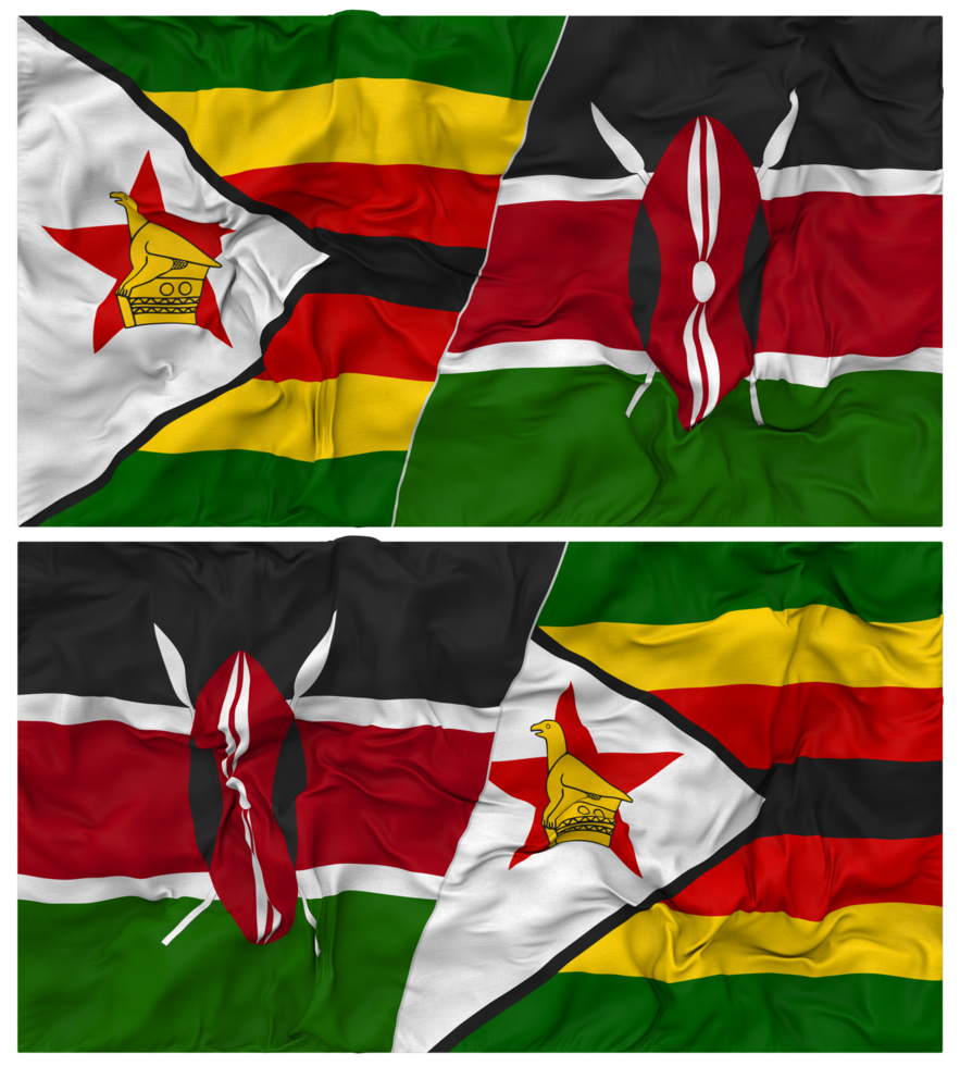 Kenya and Zimbabwe Half Combined Flag with Cloth Bump Texture, Bilateral Relations, Peace and Conflict, 3D Rendering png