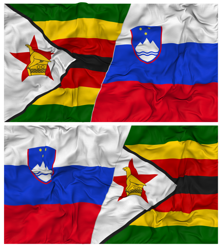 Slovenia and Zimbabwe Half Combined Flag with Cloth Bump Texture, Bilateral Relations, Peace and Conflict, 3D Rendering png