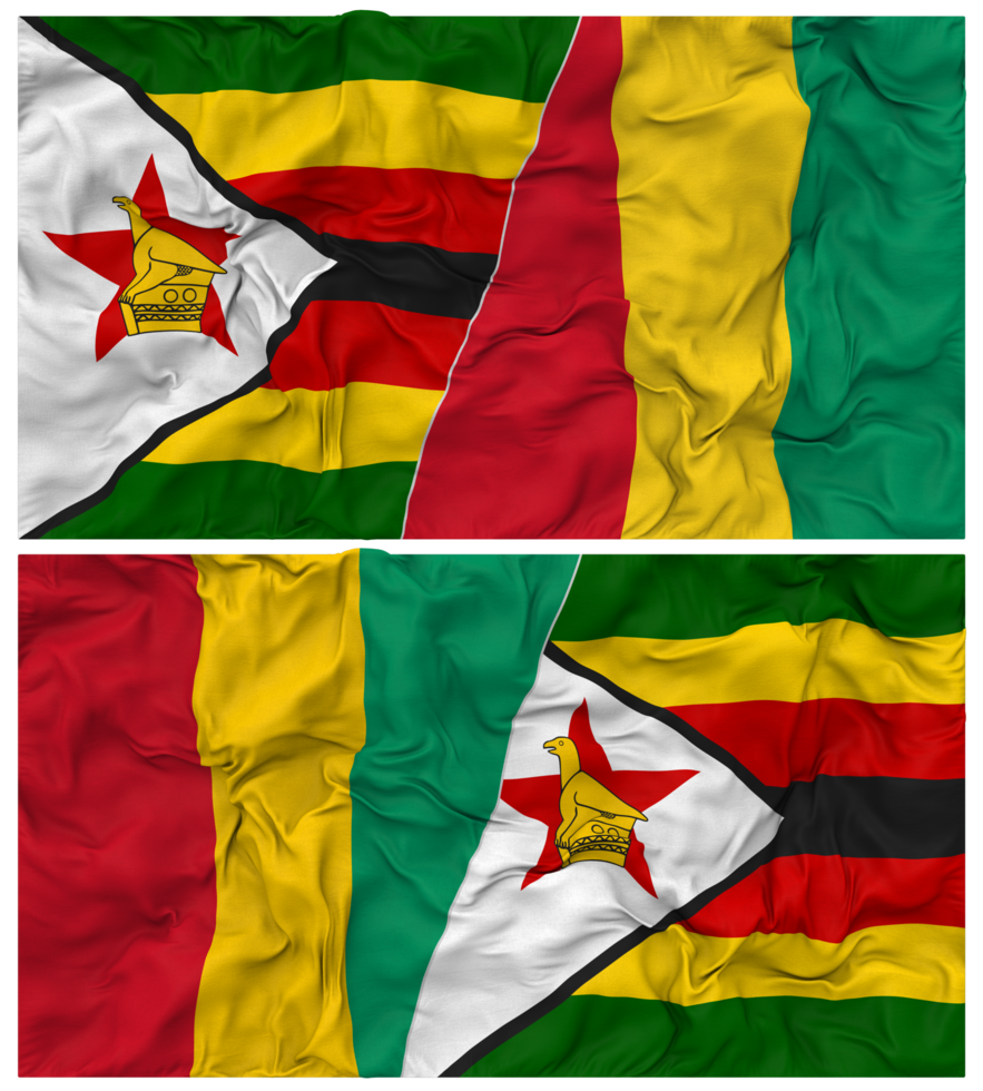 Guinea and Zimbabwe Half Combined Flag with Cloth Bump Texture, Bilateral Relations, Peace and Conflict, 3D Rendering png