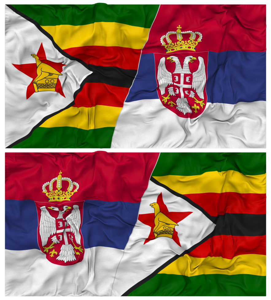 Serbia and Zimbabwe Half Combined Flag with Cloth Bump Texture, Bilateral Relations, Peace and Conflict, 3D Rendering png