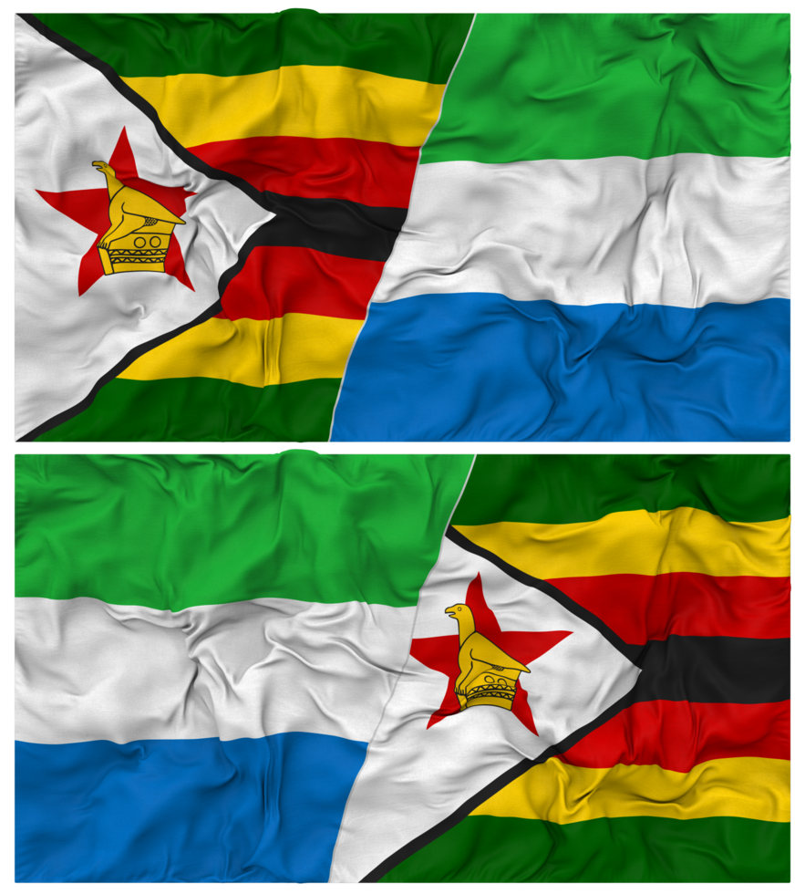 Sierra Leone and Zimbabwe Half Combined Flag with Cloth Bump Texture, Bilateral Relations, Peace and Conflict, 3D Rendering png