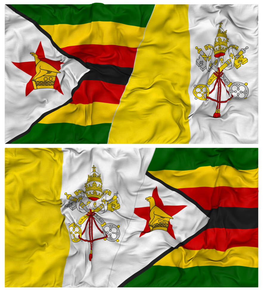 Vaticano città e Zimbabwe metà combinato bandiera con stoffa urto struttura, bilaterale relazioni, pace e conflitto, 3d interpretazione png