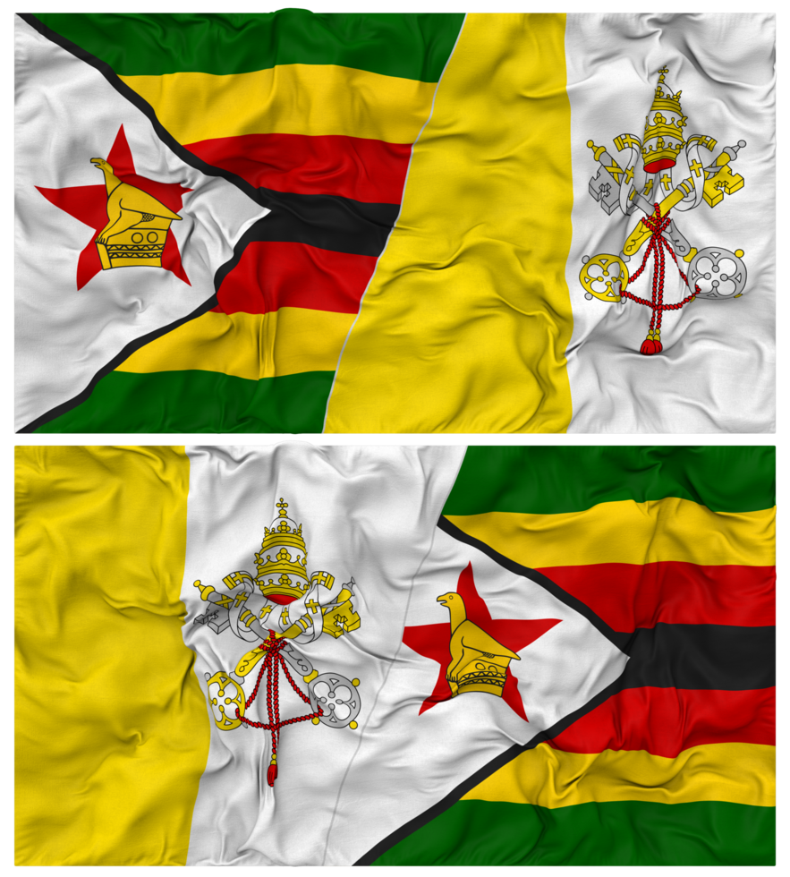 Vatican City and Zimbabwe Half Combined Flag with Cloth Bump Texture, Bilateral Relations, Peace and Conflict, 3D Rendering png
