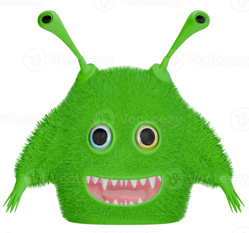 3D monster personage green happy png