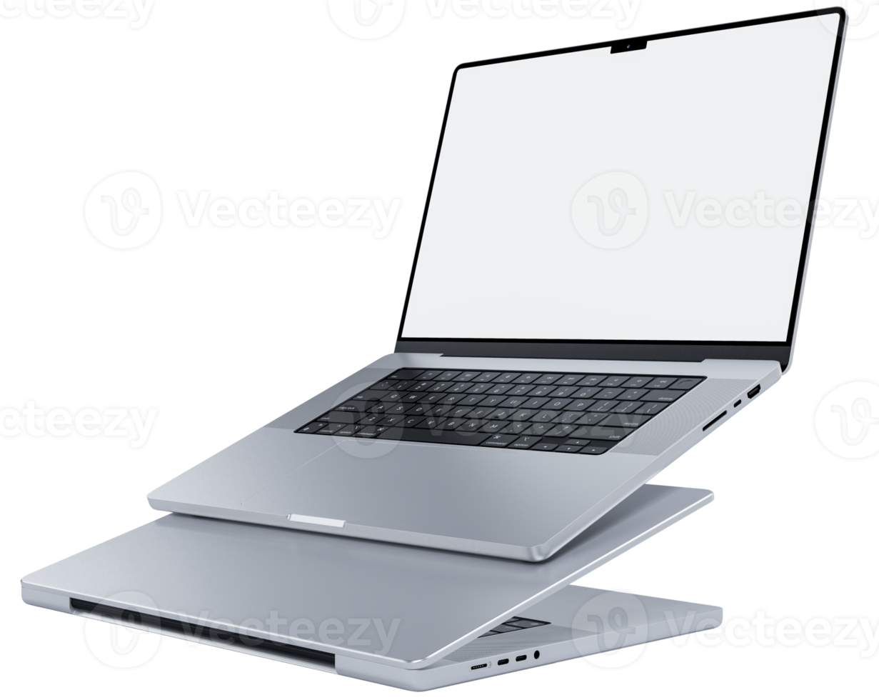 Realistic modern laptop mockup with blank screen. Device concept for for presentation branding identity global business or Showcase your apps, websites and other digital projects. 3D rendering png