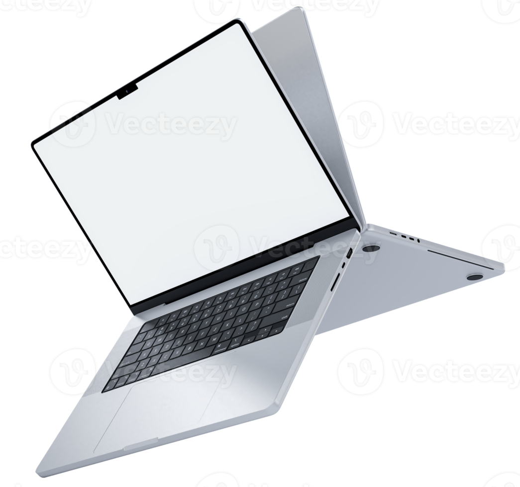 Realistic modern laptop mockup with blank screen. Device concept for for presentation branding identity global business or Showcase your apps, websites and other digital projects. 3D rendering png