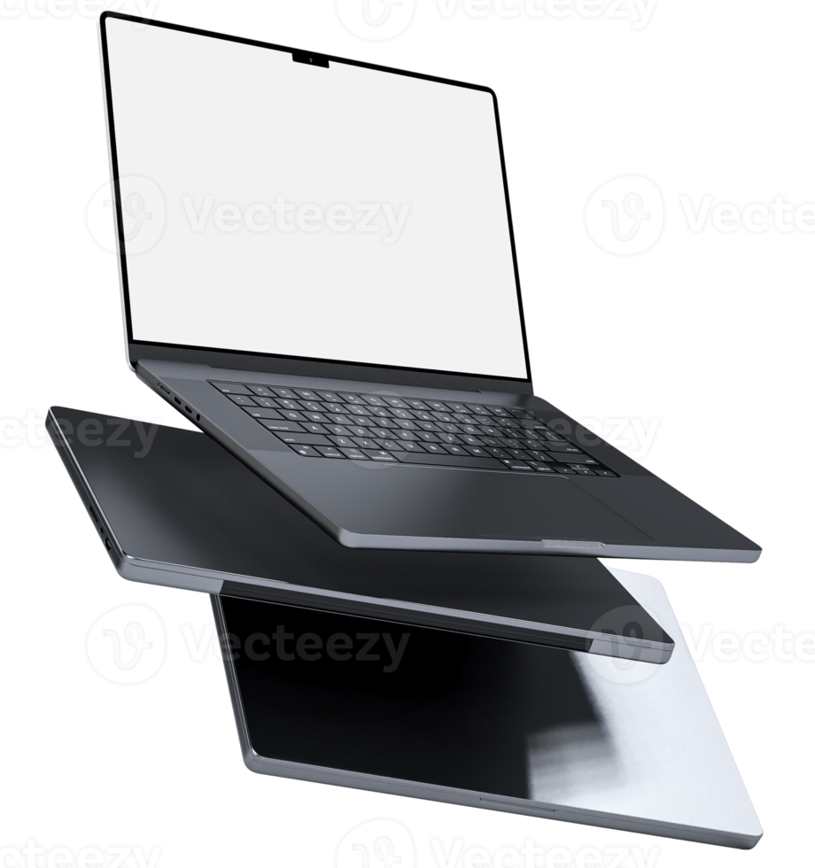 Realistic modern laptop mockup with blank screen. Device concept for for presentation branding identity global business or Showcase your apps, websites and other digital projects. 3D rendering png