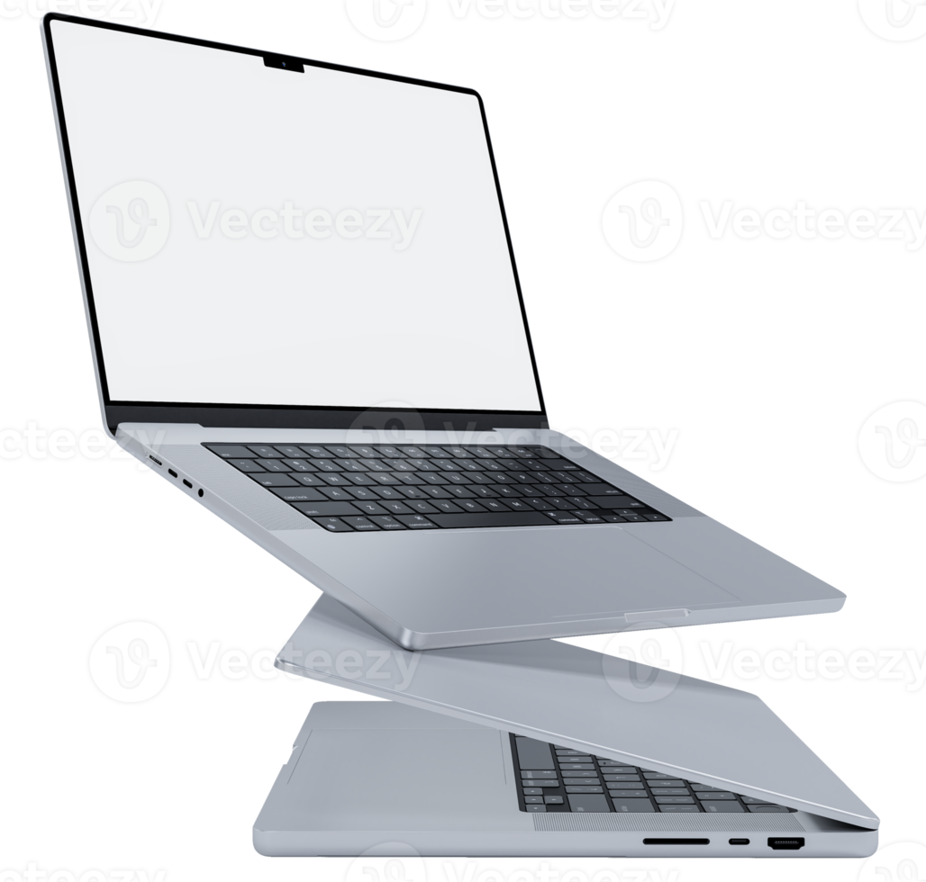 Realistic modern laptop mockup with blank screen. Device concept for for presentation branding identity global business or Showcase your apps, websites and other digital projects. 3D rendering png