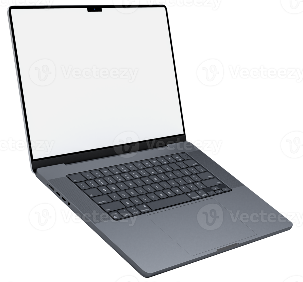 Realistic modern laptop mockup with blank screen. Device concept for for presentation branding identity global business or Showcase your apps, websites and other digital projects. 3D rendering png