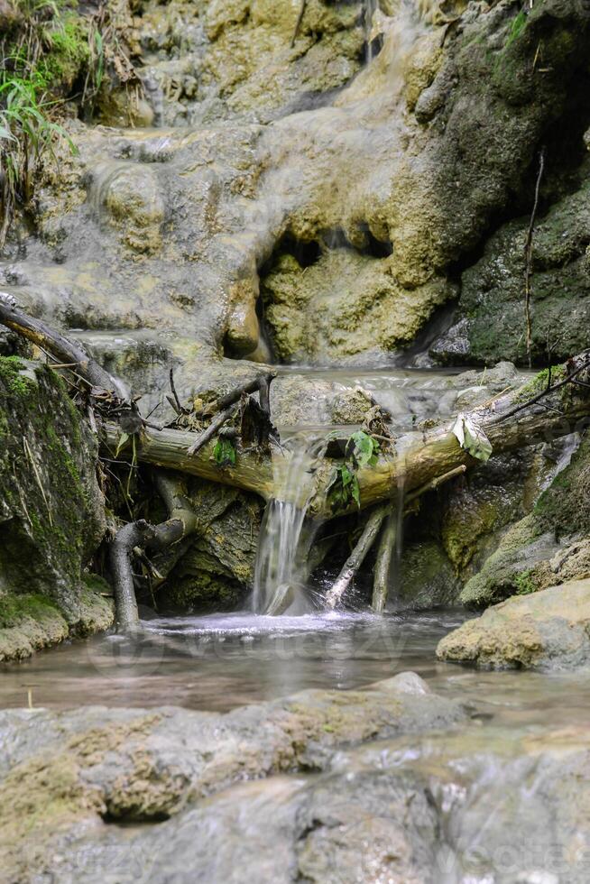 montaña corriente en el bosque - largo exposición y fluido agua foto