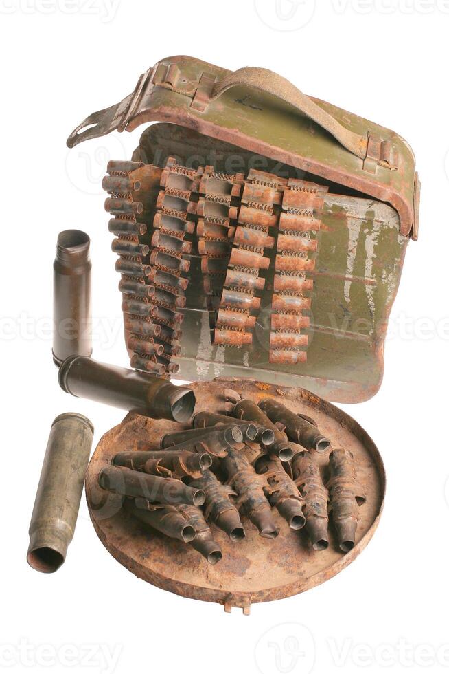 Antique machine gun rusty cartridges photo