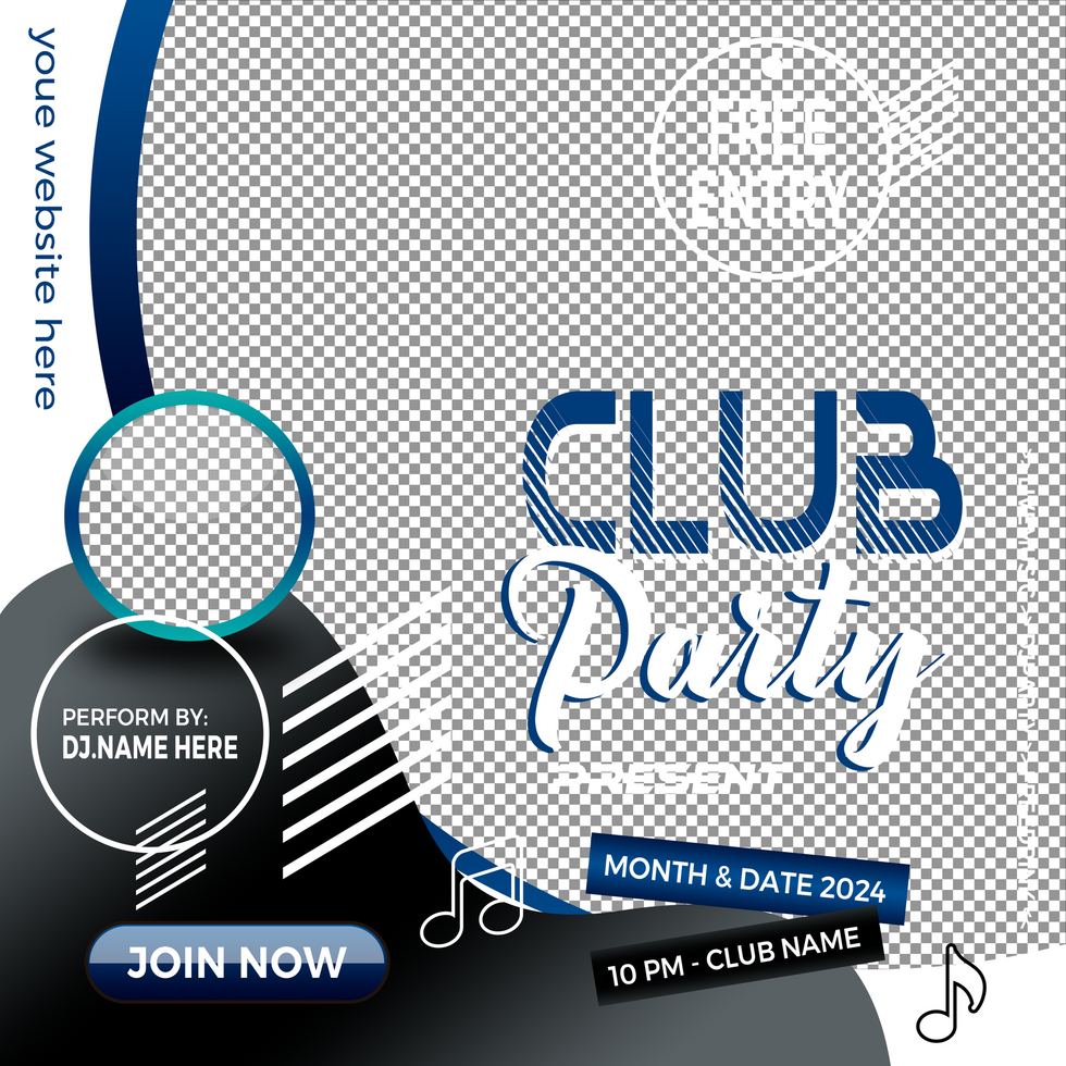 Club Party Events, Music event square banner. Suitable for music flyer, poster and social media post template psd