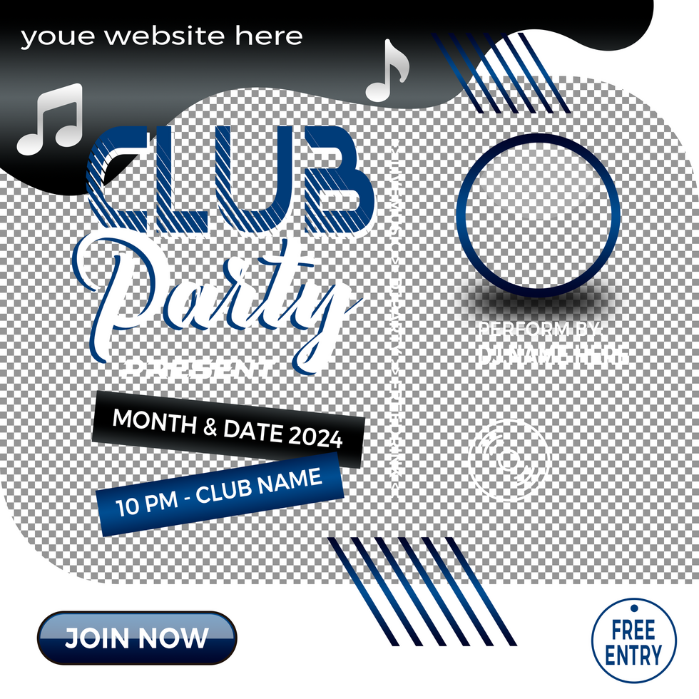 Club Party Events, Music event square banner. Suitable for music flyer, poster and social media post template psd