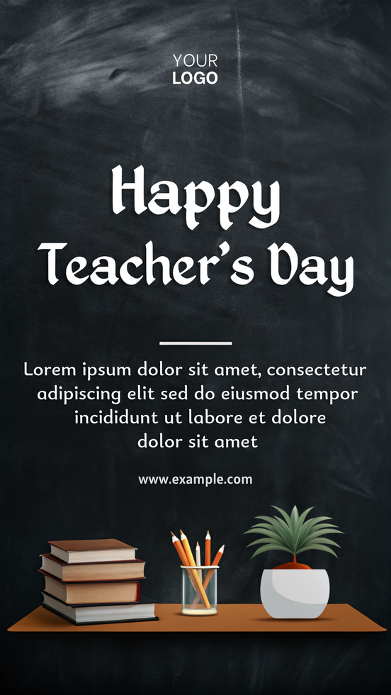 uma poster para feliz professores dia com uma Preto fundo e uma em vaso plantar psd