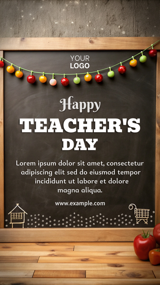 A chalkboard with a banner that says Happy Teacher's Day psd